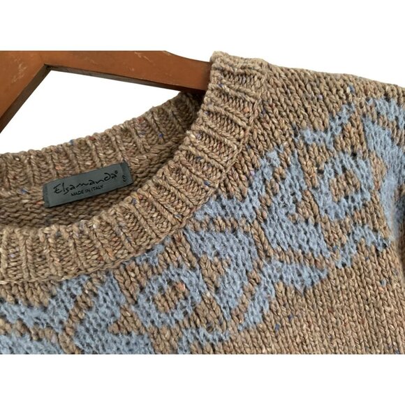 Elsamanda Made In Italy Crewneck Brown & Blue Nordic Pattern Wool Blend Preppy S - Picture 9 of 13